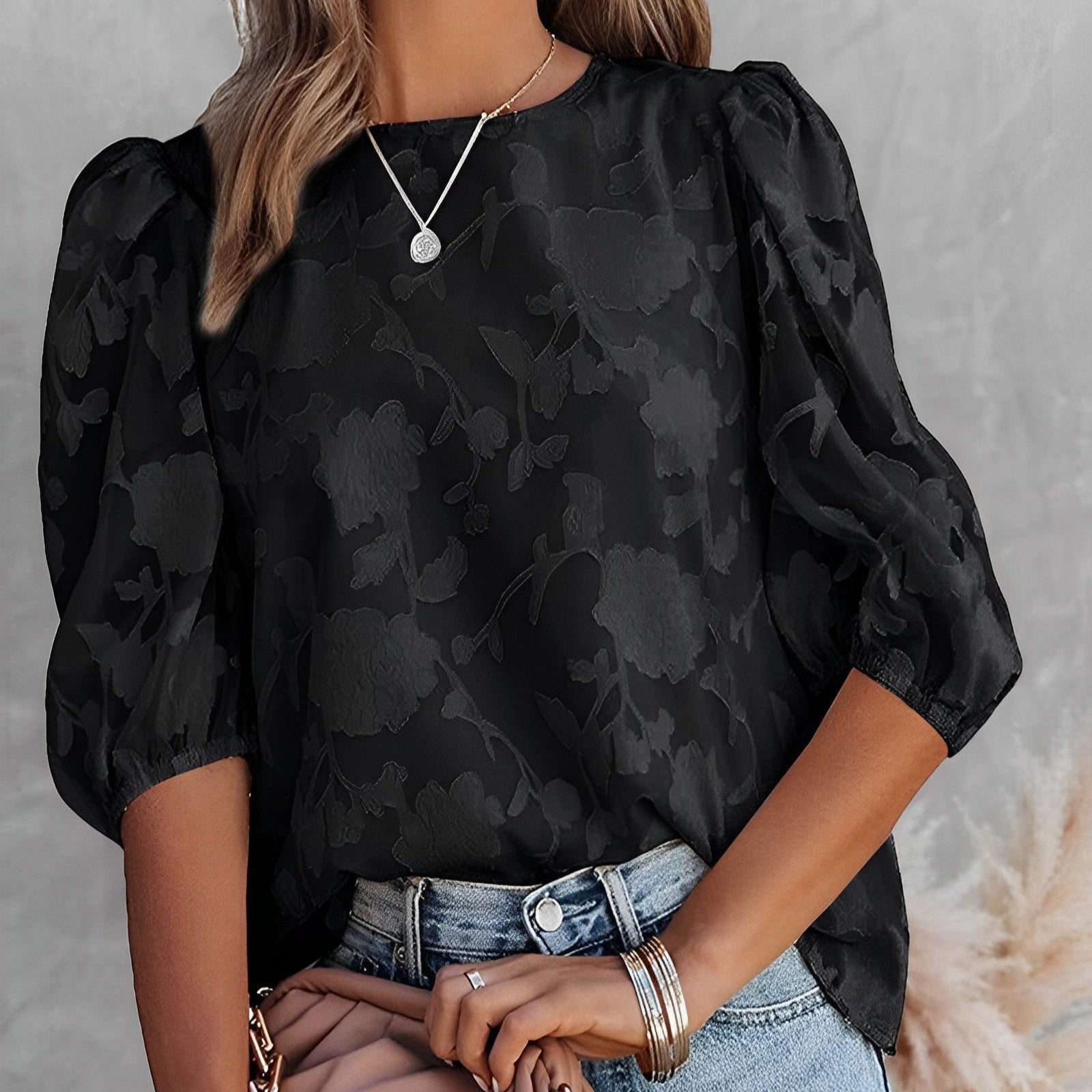 Damen - Bluse mit Puffärmeln - Chiffon - Elegante, leichte Bluse für stilvolle Anlässe