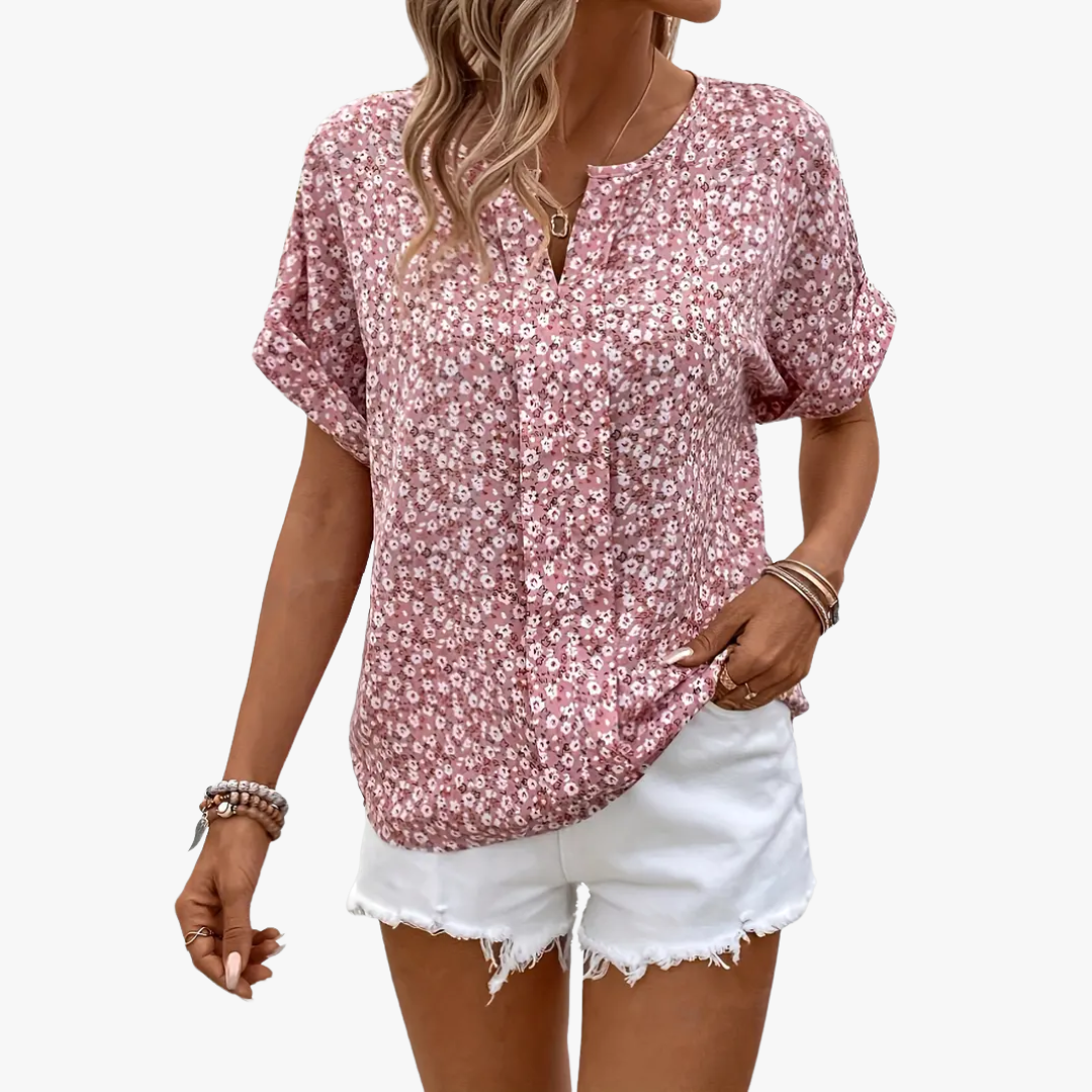 Damen - Vintage Bluse - Baumwolle-Polyester-Gemisch - Hochwertiger Blumendruck - Eleganter Stil für jeden Anlass