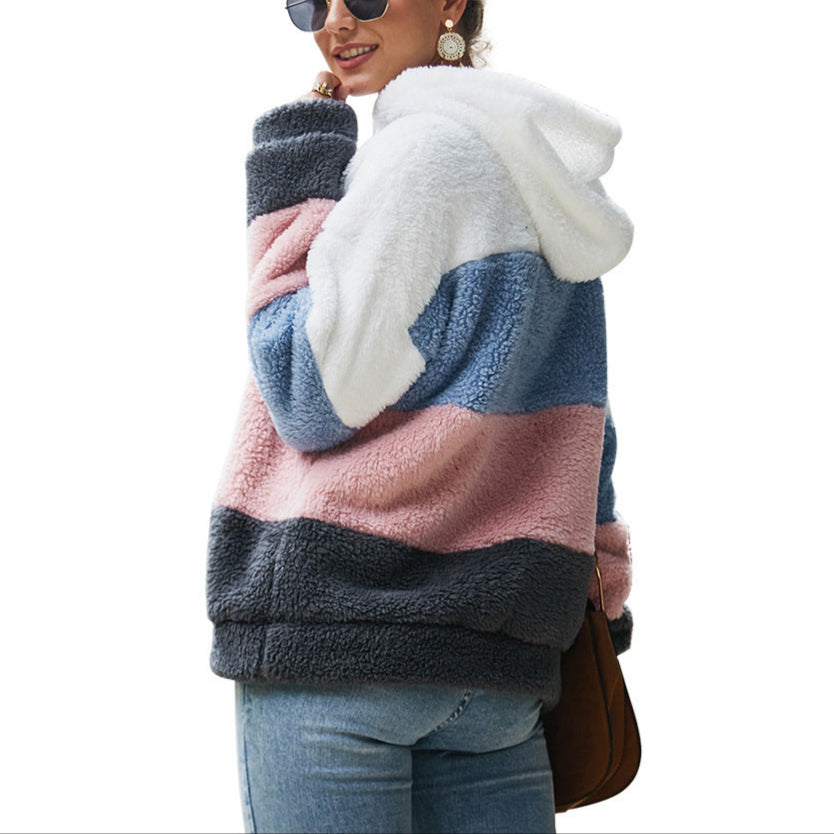 Damen - Fleece Kapuzenpullover - Farbblock-Design - Bequemer und stylischer Freizeitlook