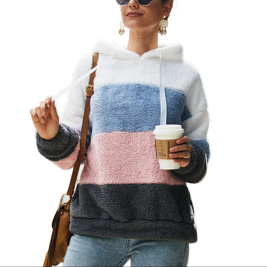 Damen - Fleece Kapuzenpullover - Farbblock-Design - Bequemer und stylischer Freizeitlook