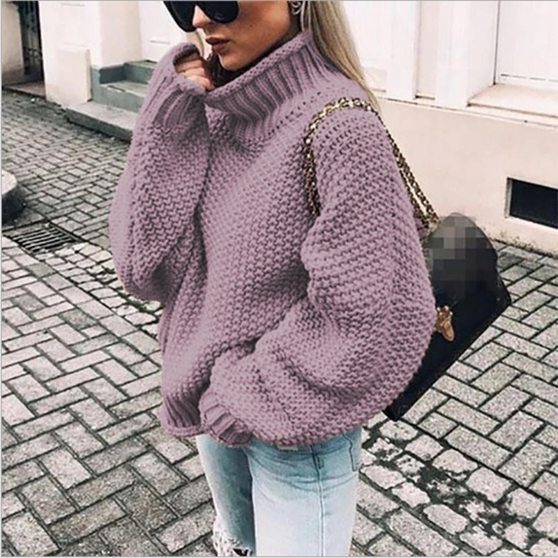 Damen - Strickpullover - Hoher Kragen - Perfekt für kalte Tage
