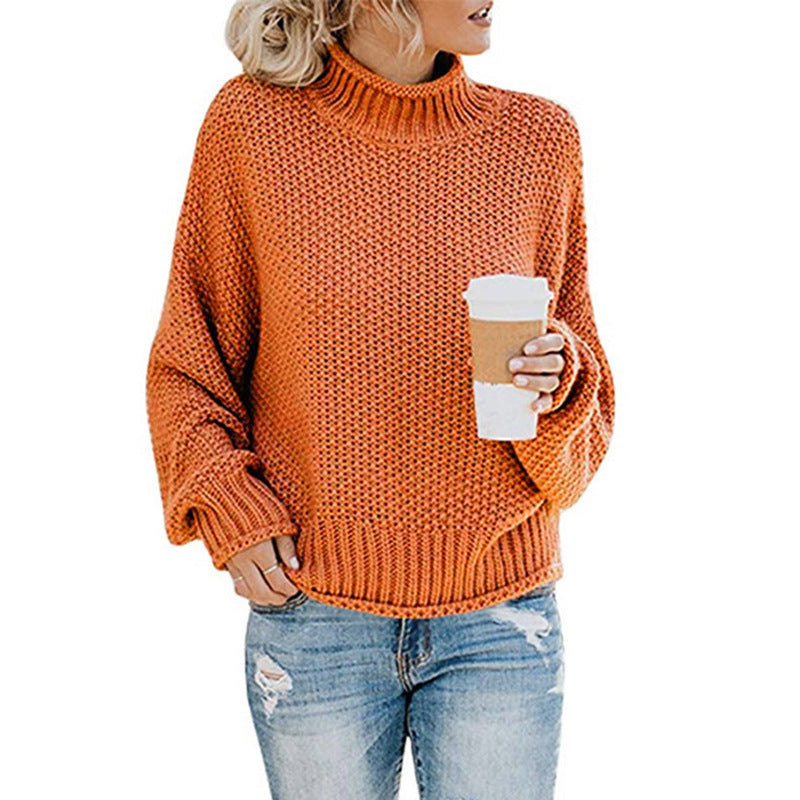 Damen - Strickpullover - Hoher Kragen - Perfekt für kalte Tage