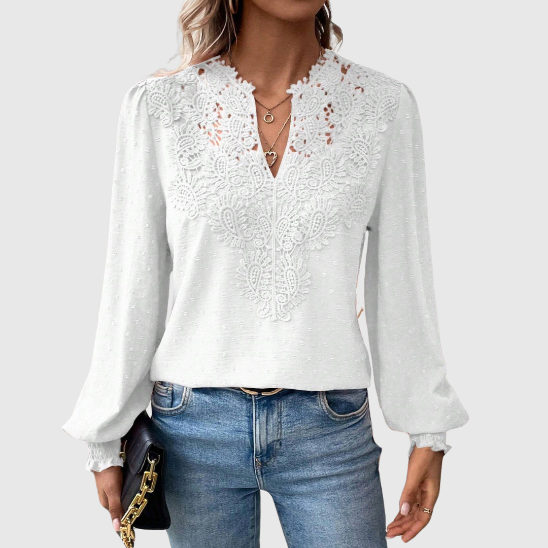 Damen - Romantische Spitzenbluse - Hochwertiger Spitzenstoff - Elegantes florales Design - Ideal für besondere Anlässe