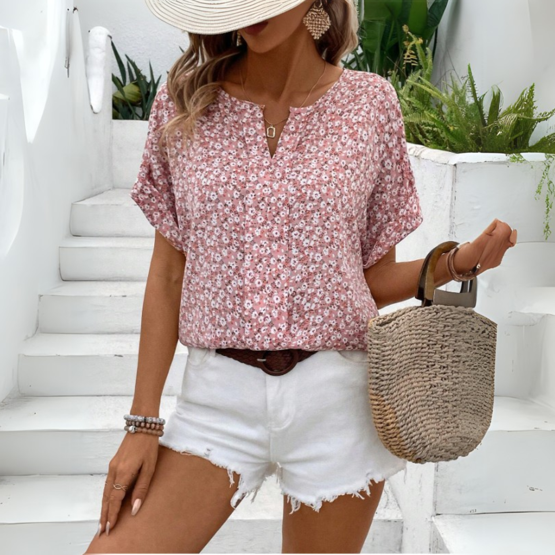 Damen - Vintage Bluse - Baumwolle-Polyester-Gemisch - Hochwertiger Blumendruck - Eleganter Stil für jeden Anlass