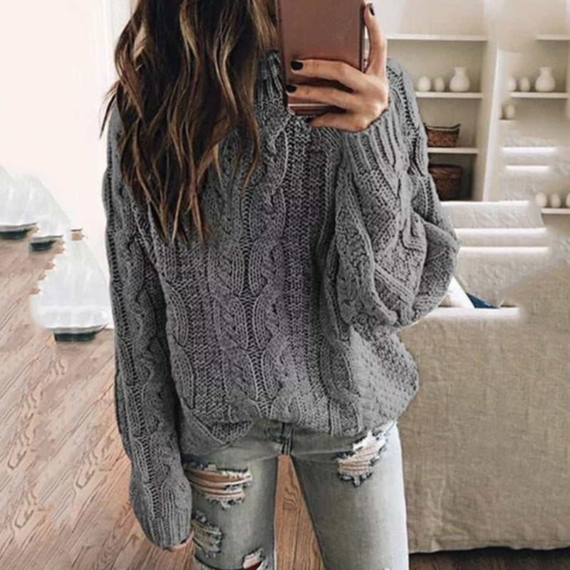Damen - Grobstrick Pullover - Trendiges Zopfmuster - Bequemer und stilvoller Strickpullover