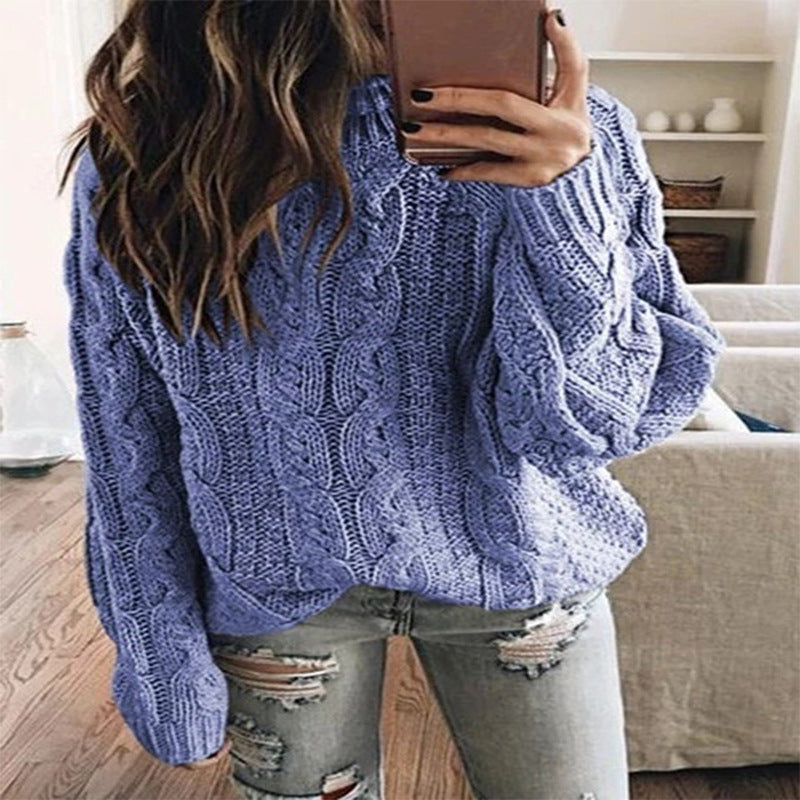 Damen - Grobstrick Pullover - Trendiges Zopfmuster - Bequemer und stilvoller Strickpullover
