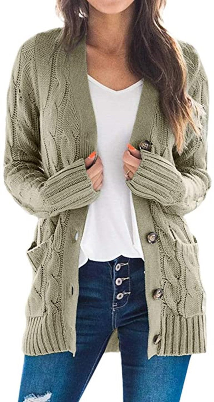 Damen - Strickjacke mit Zopfmuster - Taschen - Modischer stil für jeden Anlass