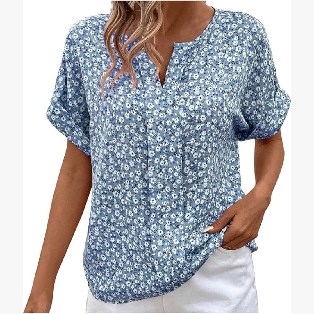 Damen - Vintage Bluse - Baumwolle-Polyester-Gemisch - Hochwertiger Blumendruck - Eleganter Stil für jeden Anlass