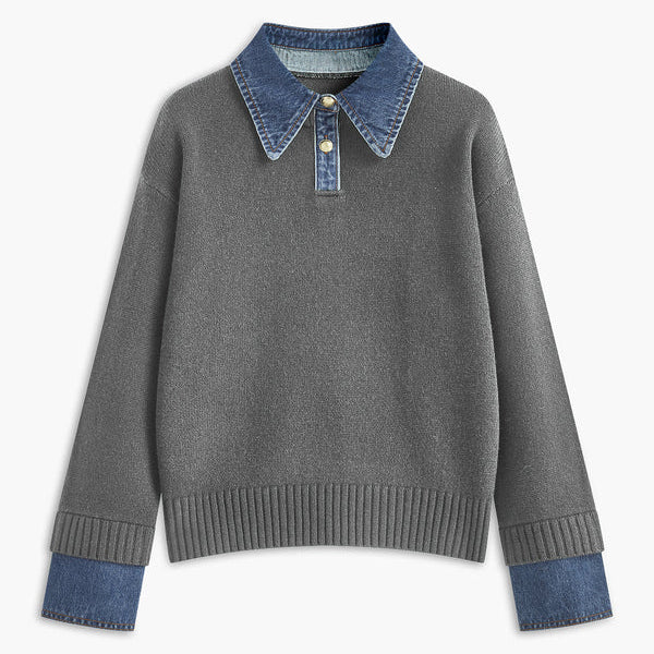 Damen - Pullover - Weichem Strick mit Denim Details - Lässiger Stil für jeden Anlass