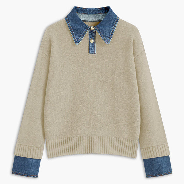 Damen - Pullover - Weichem Strick mit Denim Details - Lässiger Stil für jeden Anlass