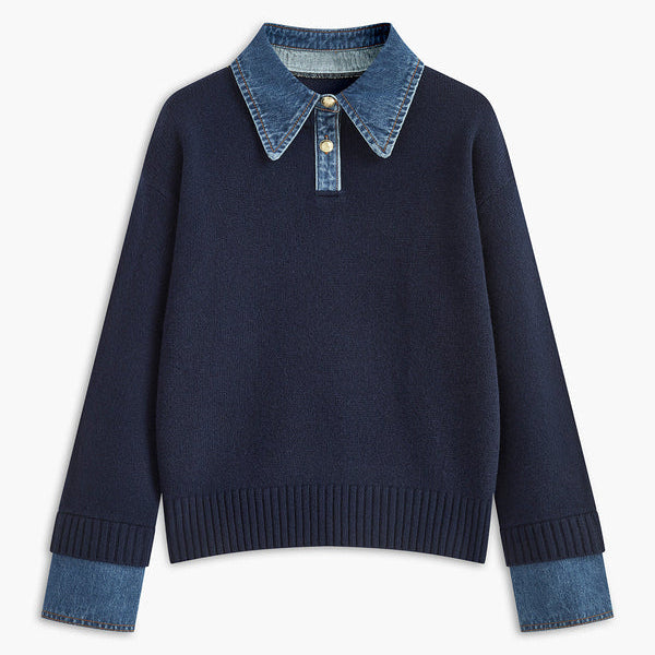 Damen - Pullover - Weichem Strick mit Denim Details - Lässiger Stil für jeden Anlass