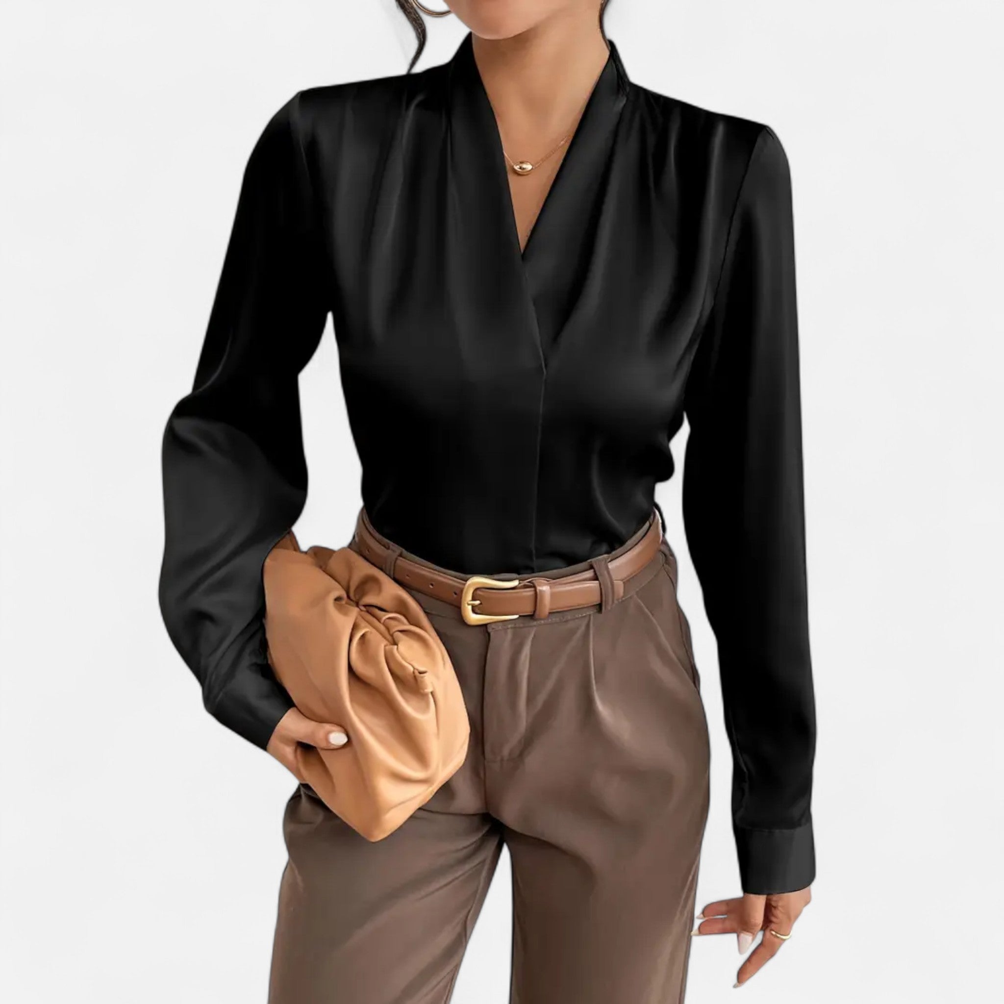 Damen - Elegante Satin Bluse - V-Ausschnitt - Leichtes Material - Stilvolle Oberbekleidung für jeden Anlass