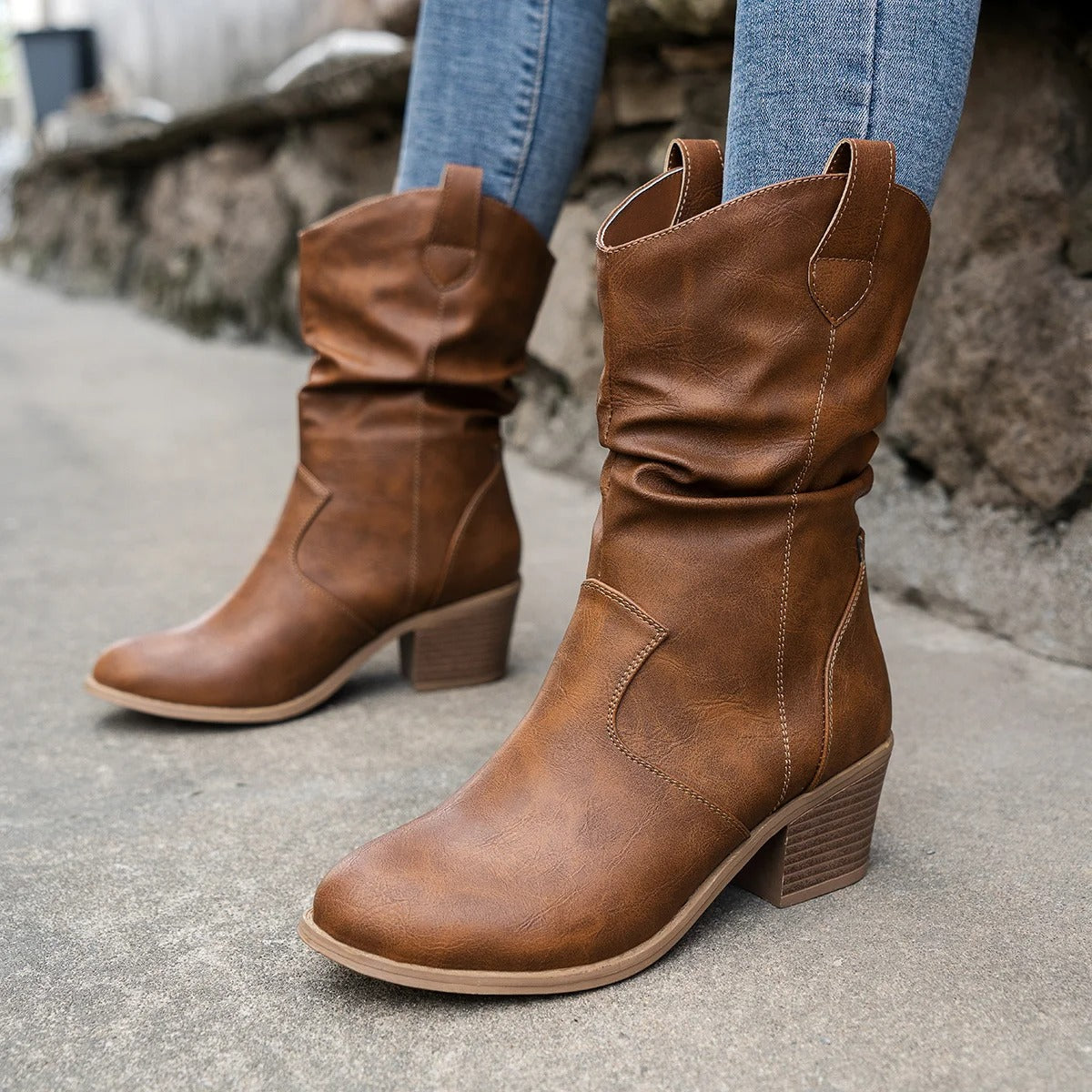 Damen - Lederstiefel - Bequemem Absatz - Stilvolle und Komfortable Schuhe für Jeden Anlass