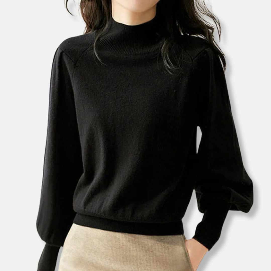Damen - Pullover - Ballonärmeln - Rundhalsausschnitt - Wollmischung für stilvolle Eleganz