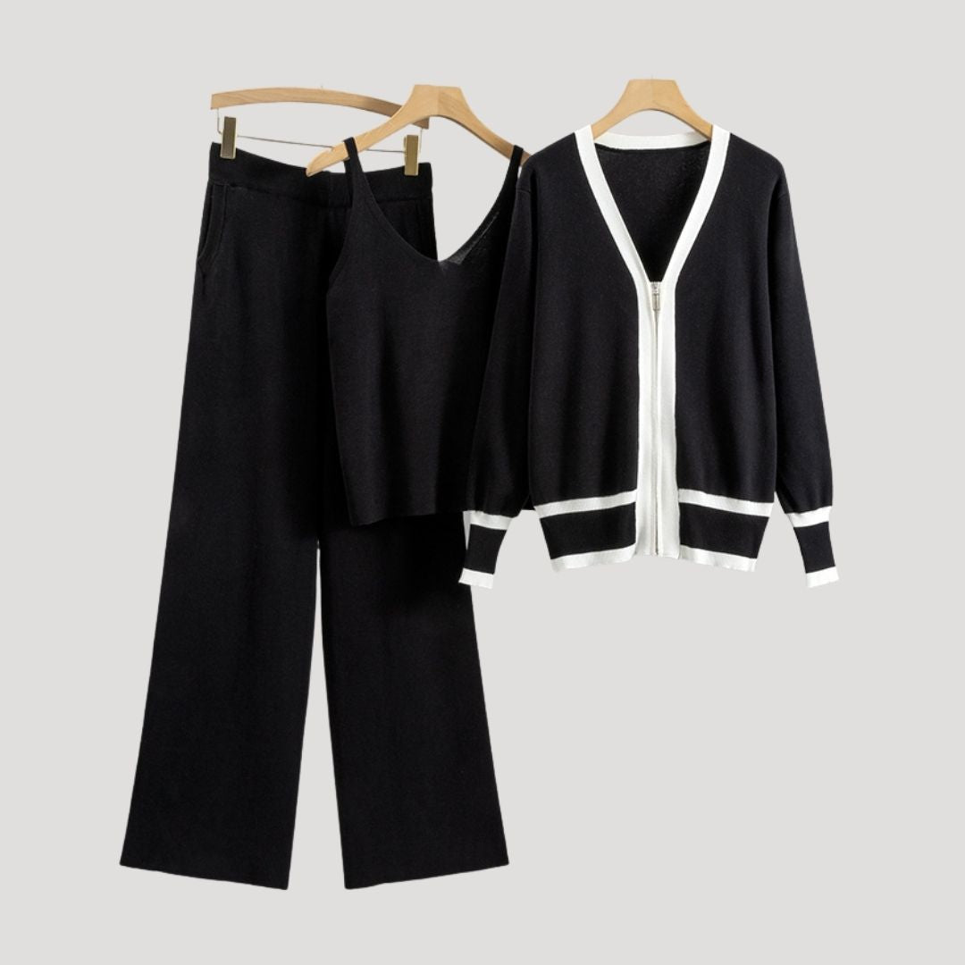 Damen - Gestricktes 3-teiliges Loungewear Set - Bequemes Material - Stylisches Zuhause-Outfit