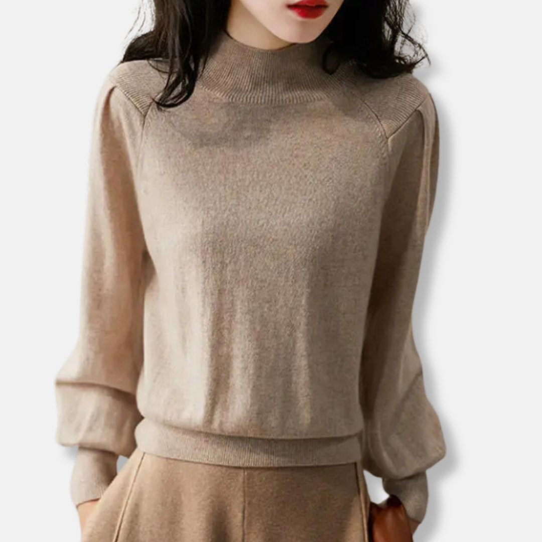 Damen - Pullover - Ballonärmeln - Rundhalsausschnitt - Wollmischung für stilvolle Eleganz
