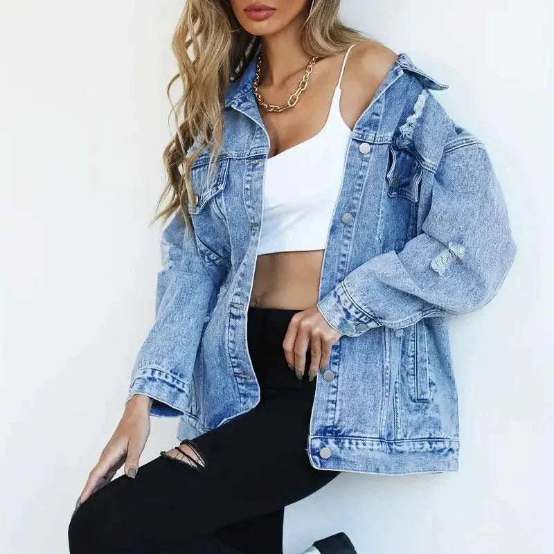 Damen - Übergröße Jacke - Denim - Lässiger Chic - Vielseitige Mode für jeden Anlass