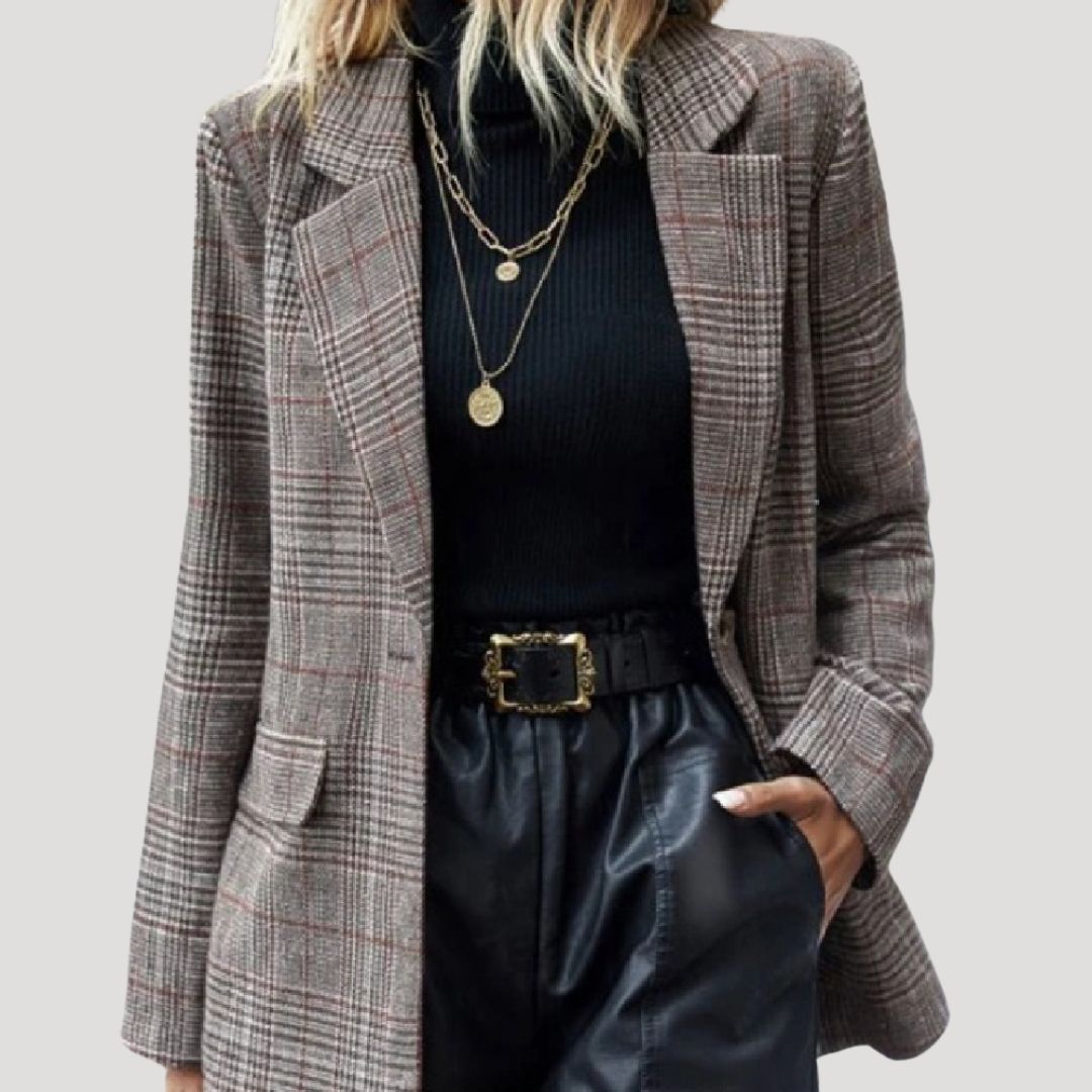 Damen - Karierter Winterblazer - Maßgeschneiderte Wollmischung - Stilvoller Look für kalte Tage