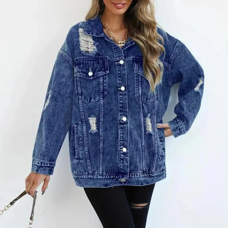 Damen - Übergröße Jacke - Denim - Lässiger Chic - Vielseitige Mode für jeden Anlass
