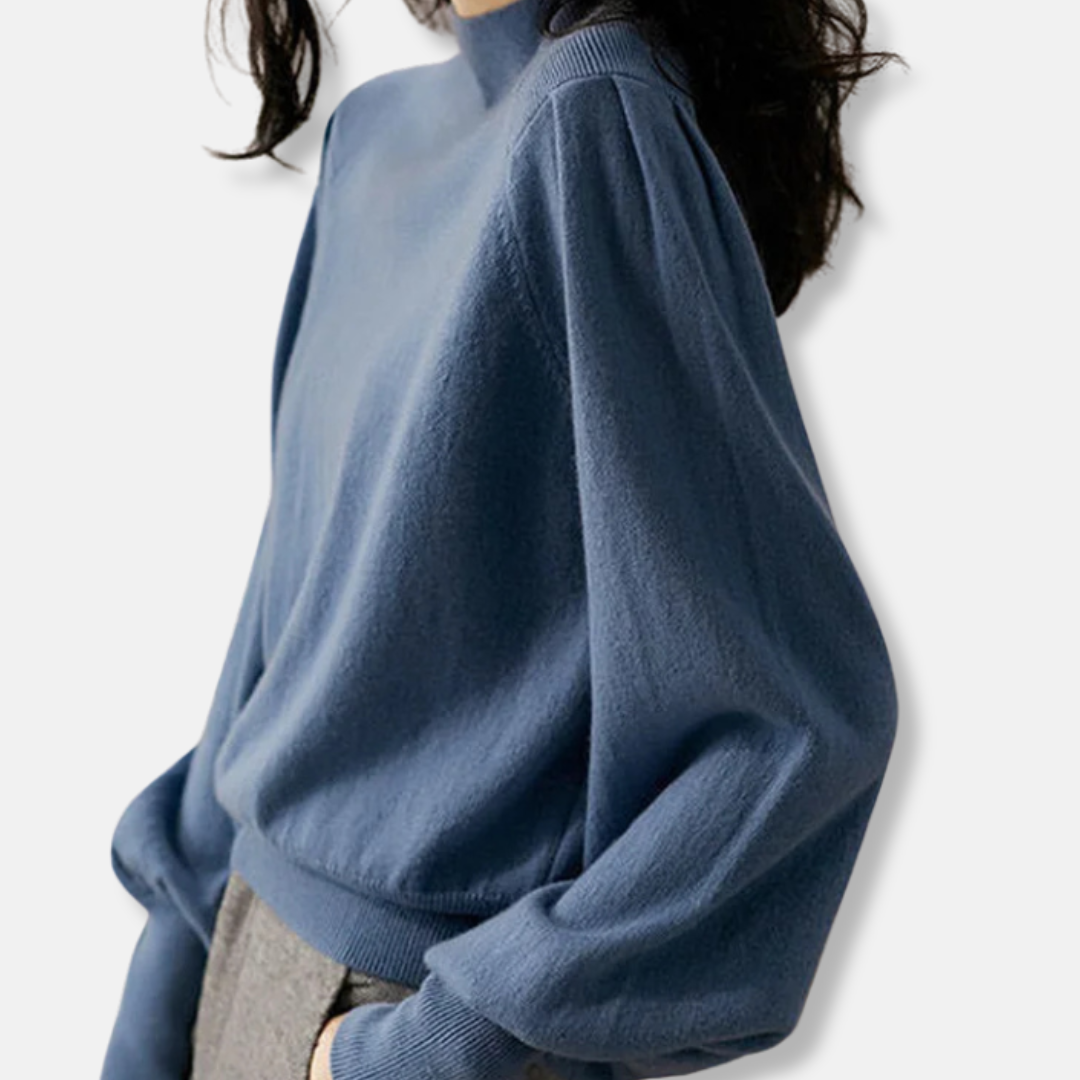 Damen - Pullover - Ballonärmeln - Rundhalsausschnitt - Wollmischung für stilvolle Eleganz