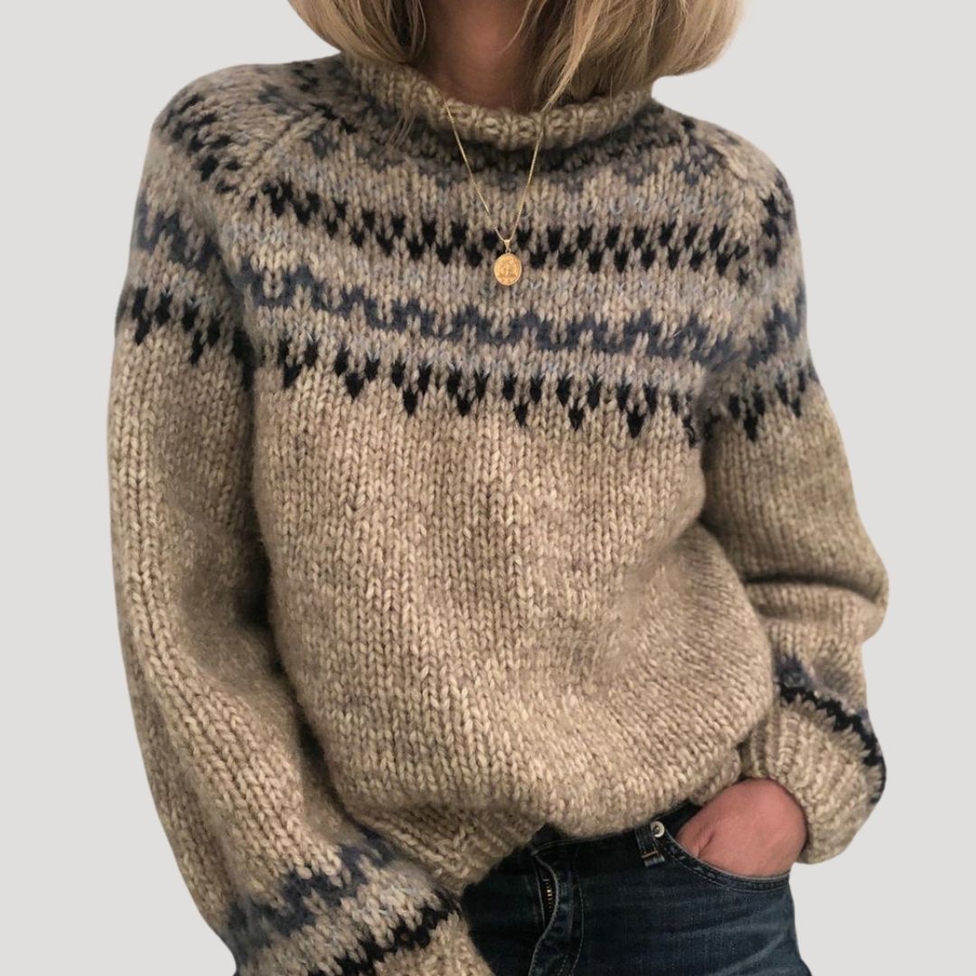 Damen - Grobstrick Pullover - Übergroßer Fair Isle Stil - Bequemer Winterpullover