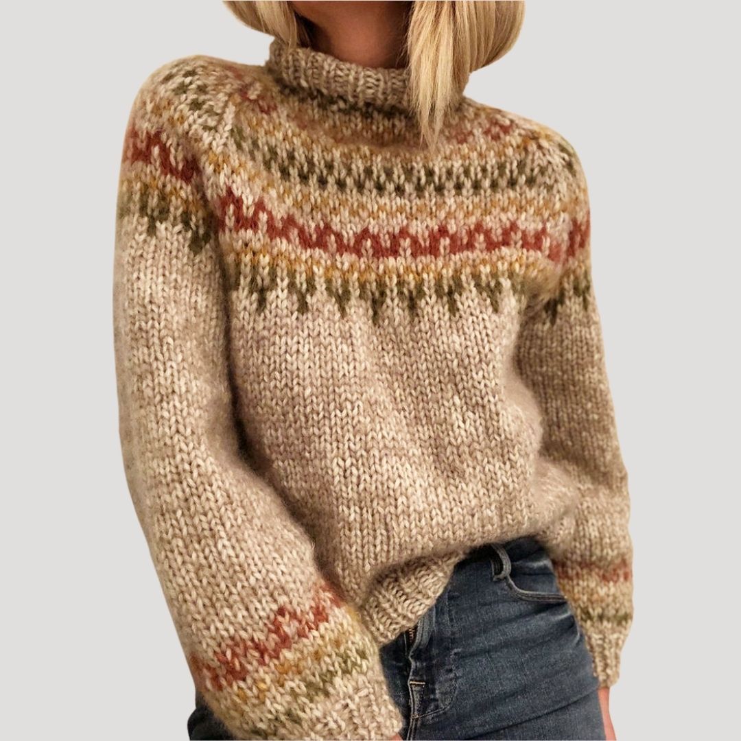 Damen - Grobstrick Pullover - Übergroßer Fair Isle Stil - Bequemer Winterpullover