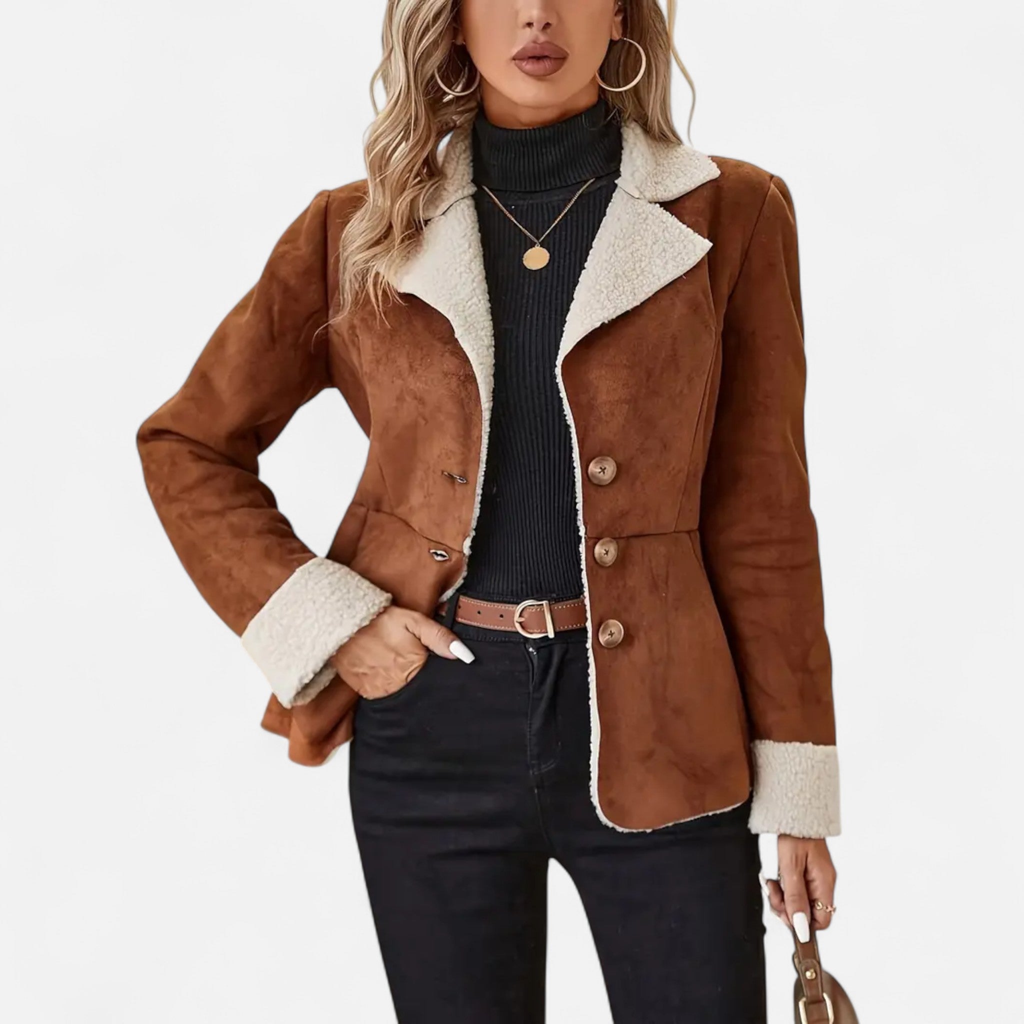 Damen - Kunstfell Jacke - Knopfleiste - Weicher Stoff - Trendy für jeden Anlass