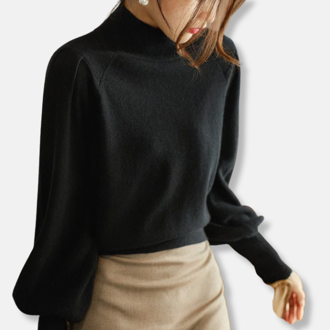 Damen - Pullover - Ballonärmeln - Rundhalsausschnitt - Wollmischung für stilvolle Eleganz