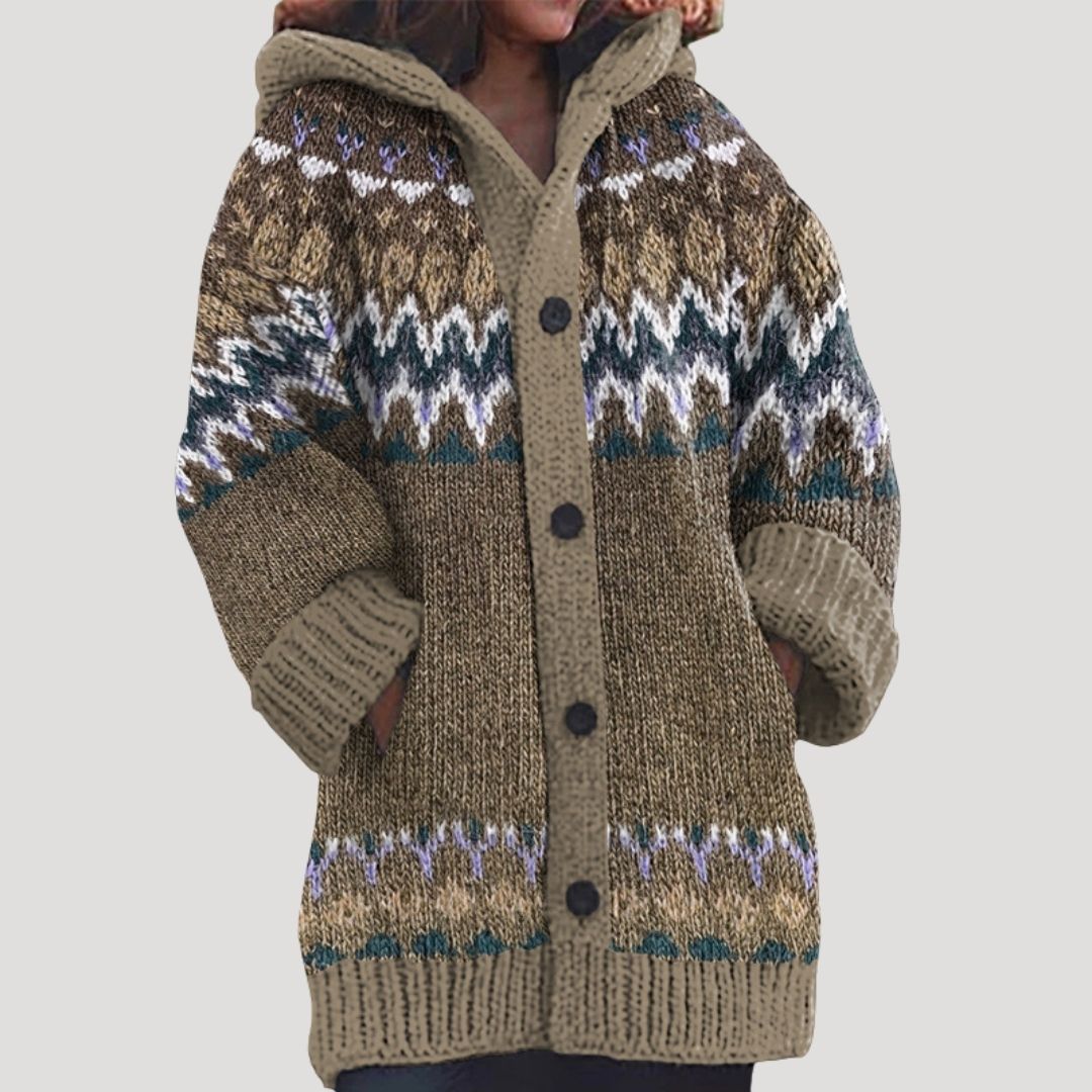 Damen - Strickjacke aus Grobstrick - Fair Isle Stil - Bequemer und stilvoller für die kalte Jahreszeit