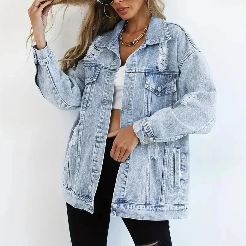 Damen - Übergröße Jacke - Denim - Lässiger Chic - Vielseitige Mode für jeden Anlass