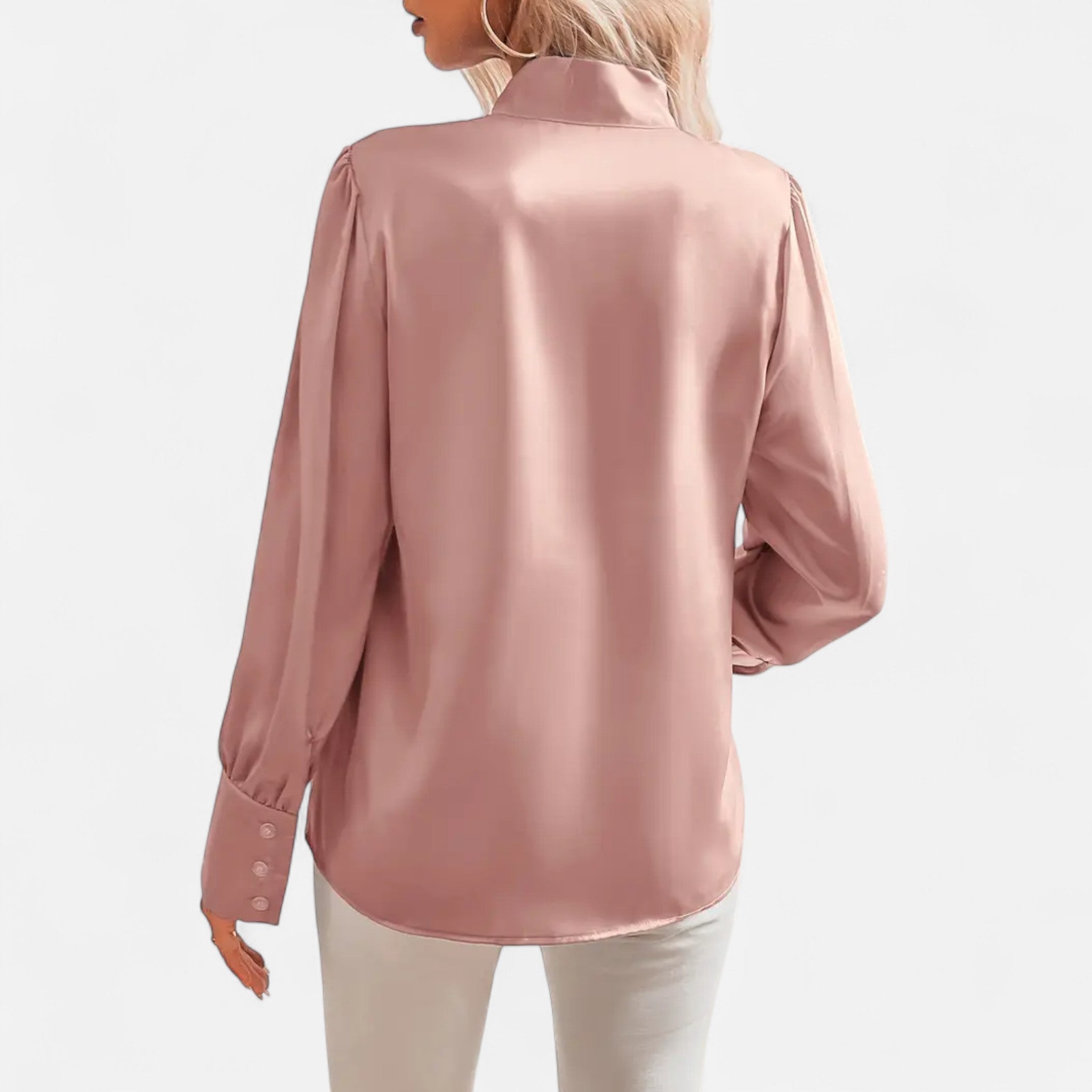 Damen - Bluse mit Fliege - Satin Stoff - Eleganter Stil für besondere Anlässe