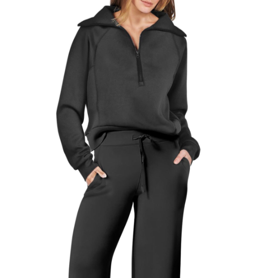 Damen - Weit geschnittener Trainingsanzug - Reißverschluss & Kordelzug - Bequemer Sportstil