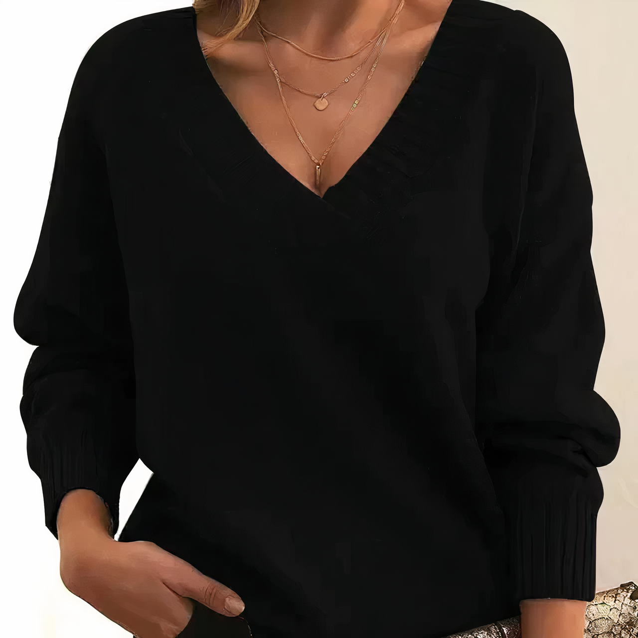 Damen - Women's - Pullover - V-Ausschnitt - Rippenbündchen - Bequemer für jede Gelegenheit