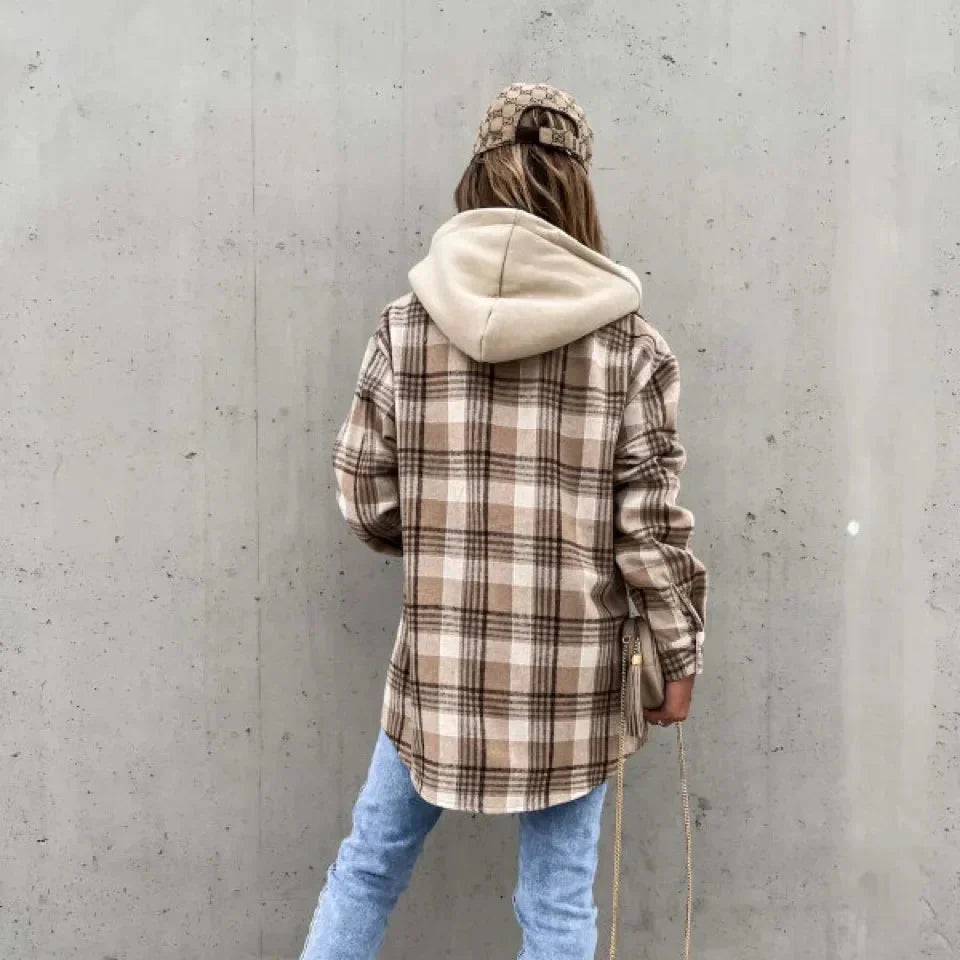 Damen - Karierte Kapuzenjacke - Bequeme Herbstmode - Stylische Lässigkeit für jeden Tag