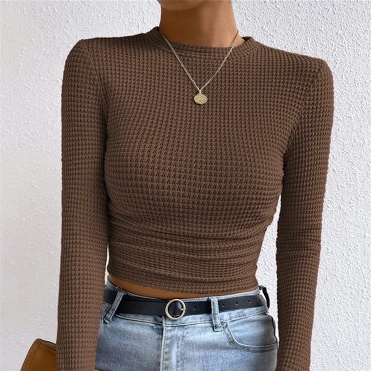 Damen - Schlanker Pullover - Waffelstrickmuster - Bequemer und stilvoller Strickpullover für jede Gelegenheit