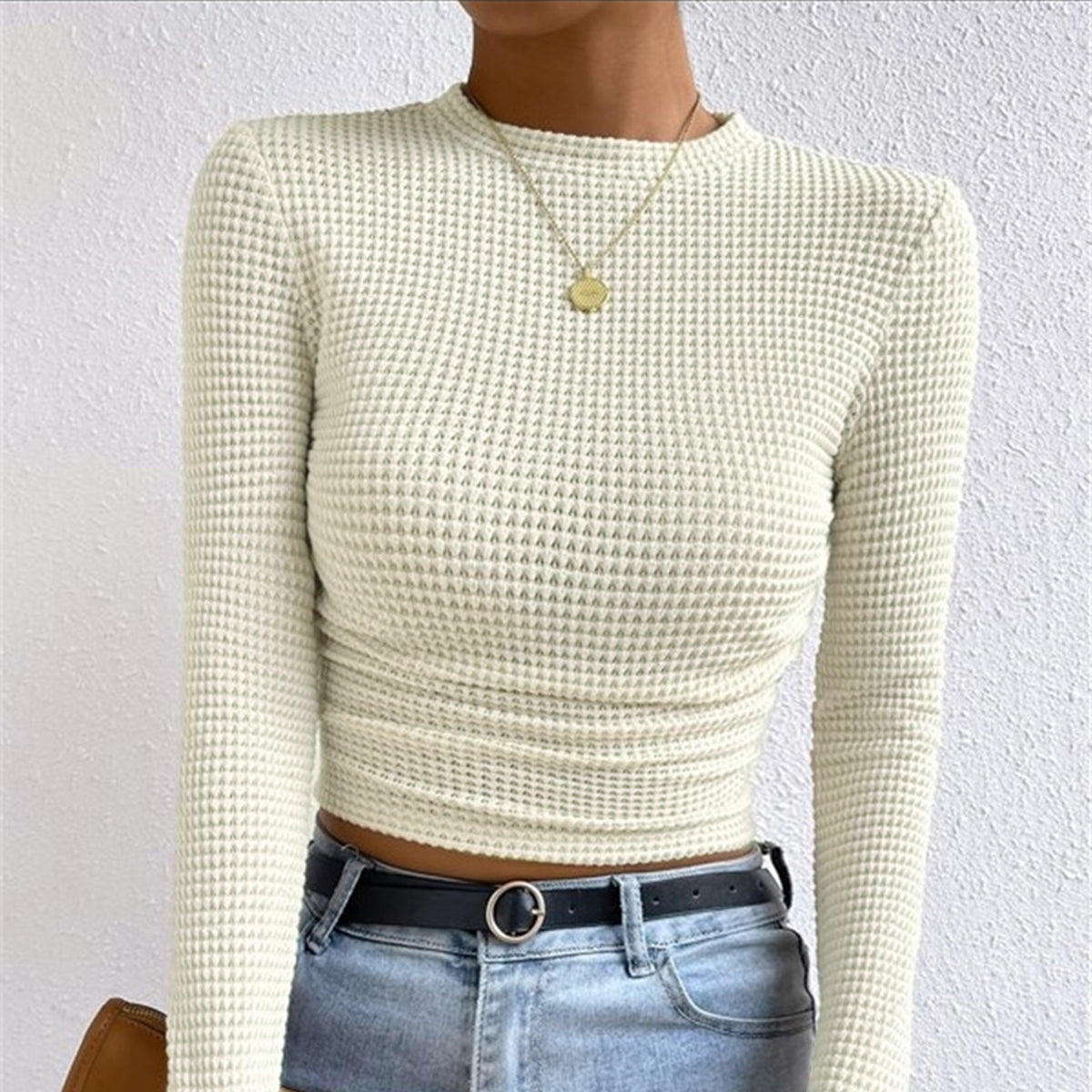 Damen - Schlanker Pullover - Waffelstrickmuster - Bequemer und stilvoller Strickpullover für jede Gelegenheit