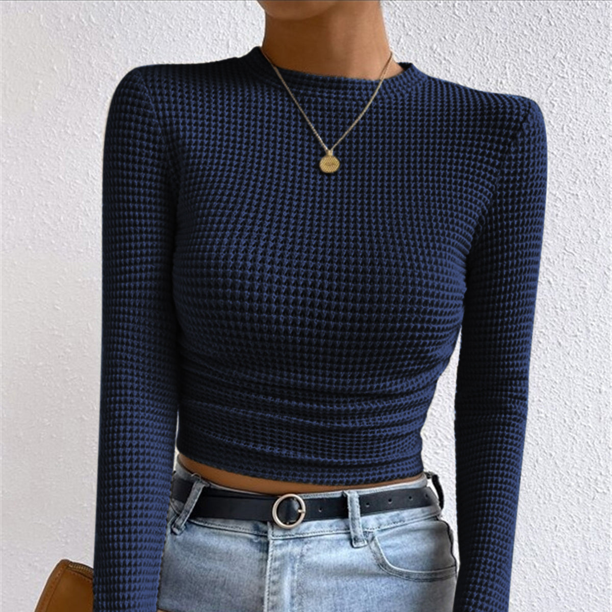 Damen - Schlanker Pullover - Waffelstrickmuster - Bequemer und stilvoller Strickpullover für jede Gelegenheit