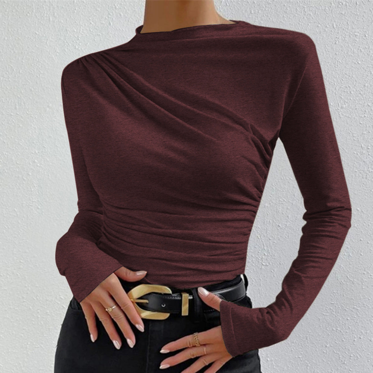 Damen - Langärmliges Hemd mit Falten - Stylischer Passform - Elegantes Freizeit Oberteil