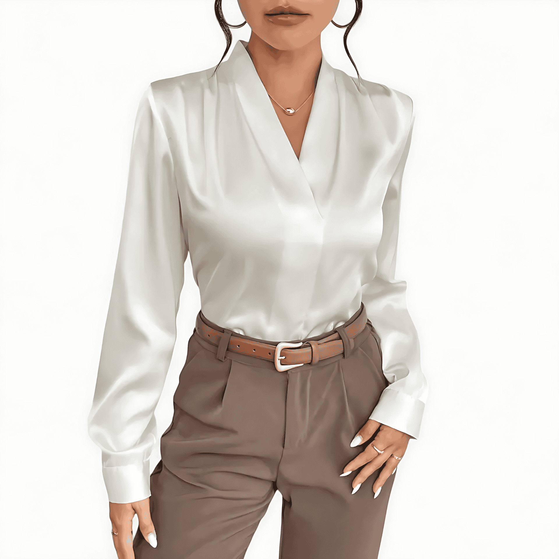 Damen - Elegante Satin Bluse - V-Ausschnitt - Leichtes Material - Stilvolle Oberbekleidung für jeden Anlass