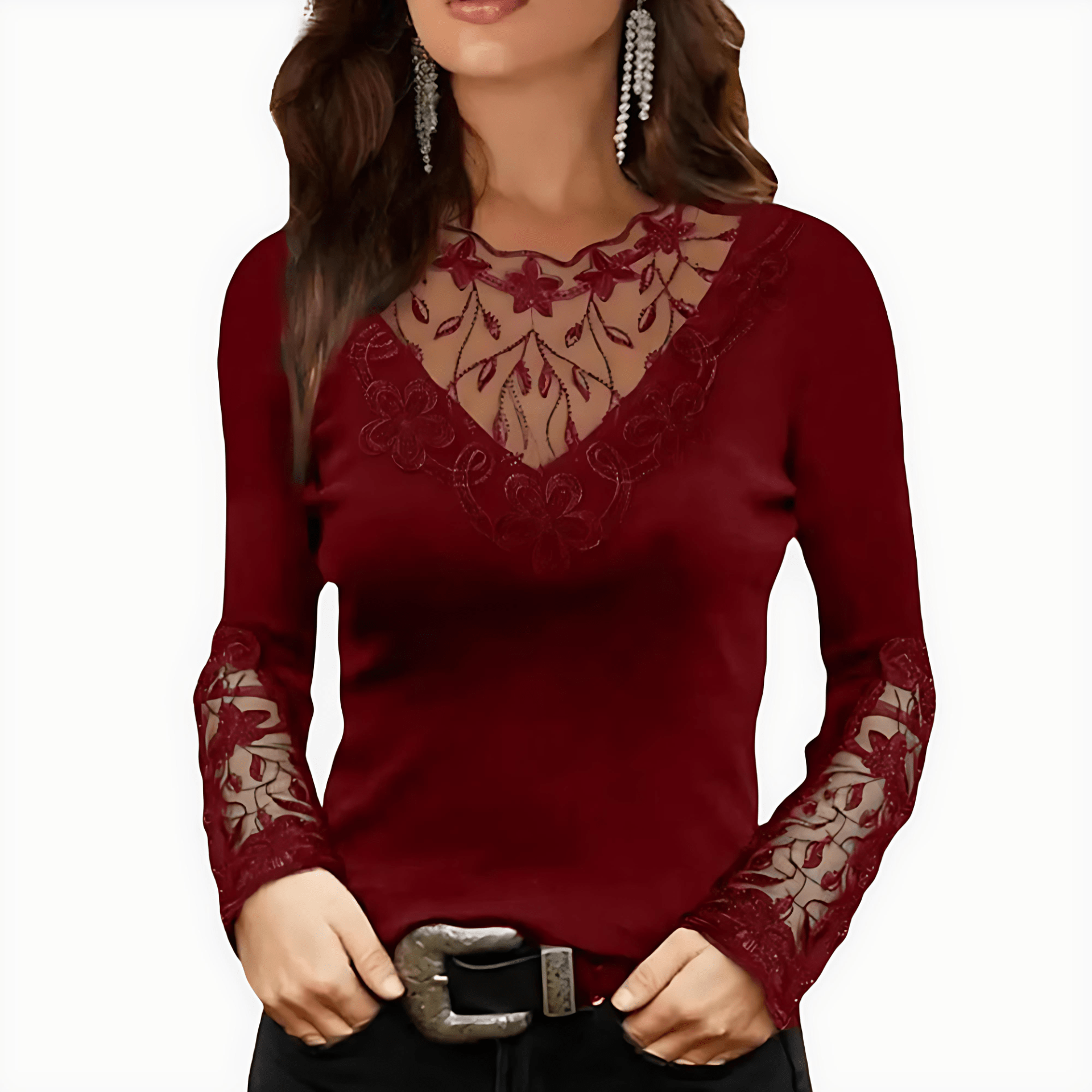 Damen - Elegantes hemd - Spitzeneinsatz - Ideal für besondere Anlässe - Stilvoll und vielseitig