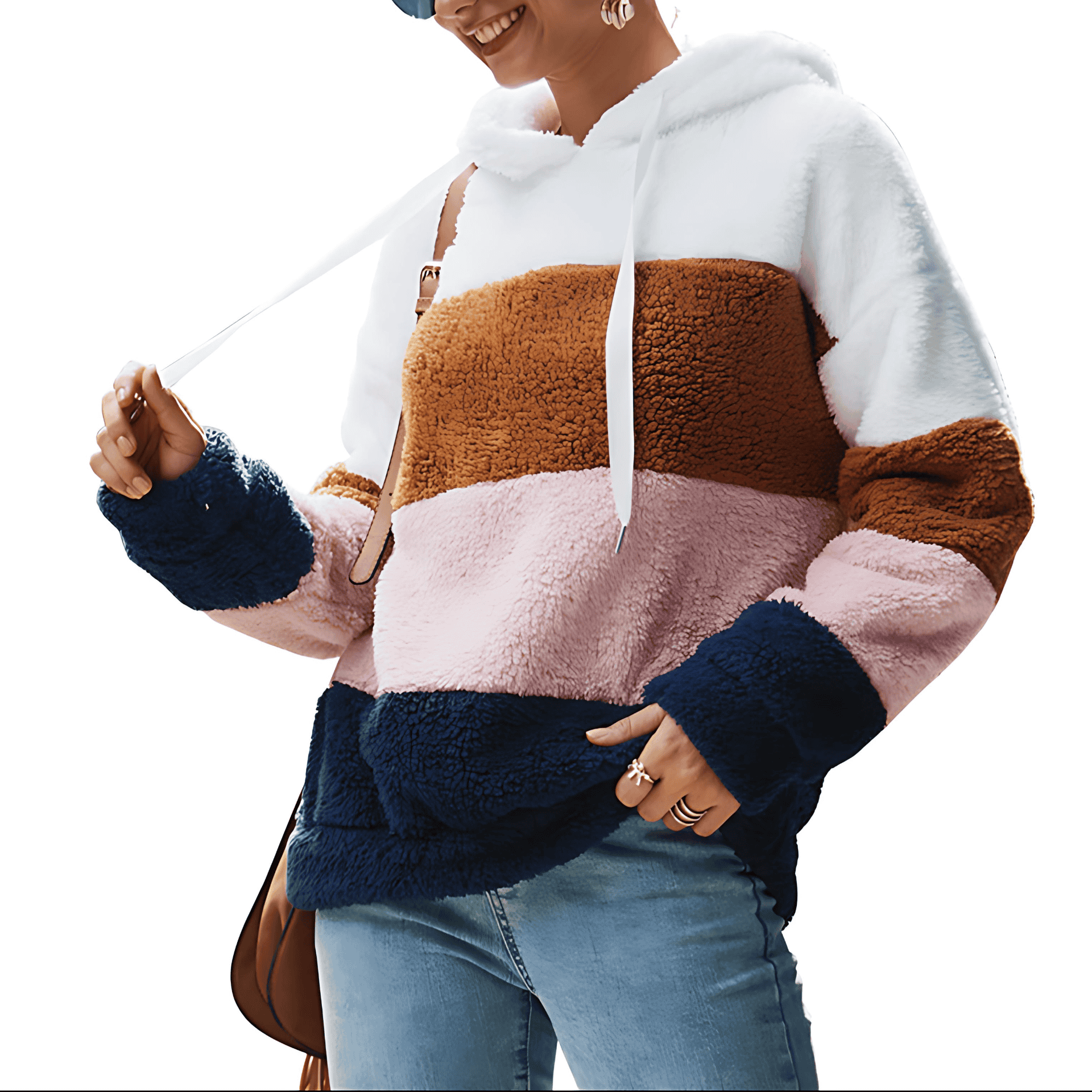 Damen - Fleece Kapuzenpullover - Farbblock-Design - Bequemer und stylischer Freizeitlook
