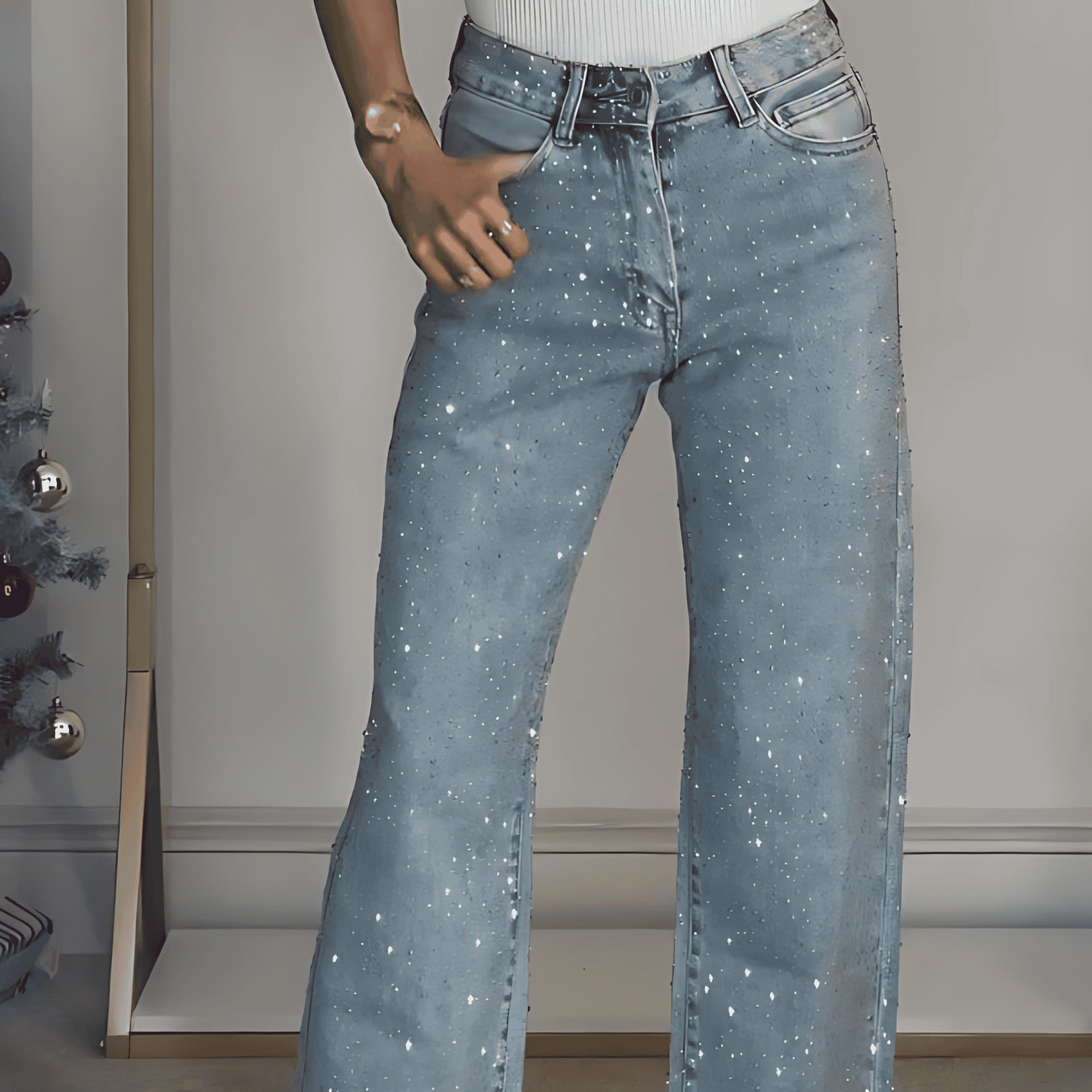 Damen - Glitzer Jeans - Trendy Passform - Funkelnder Stil für jeden Anlass