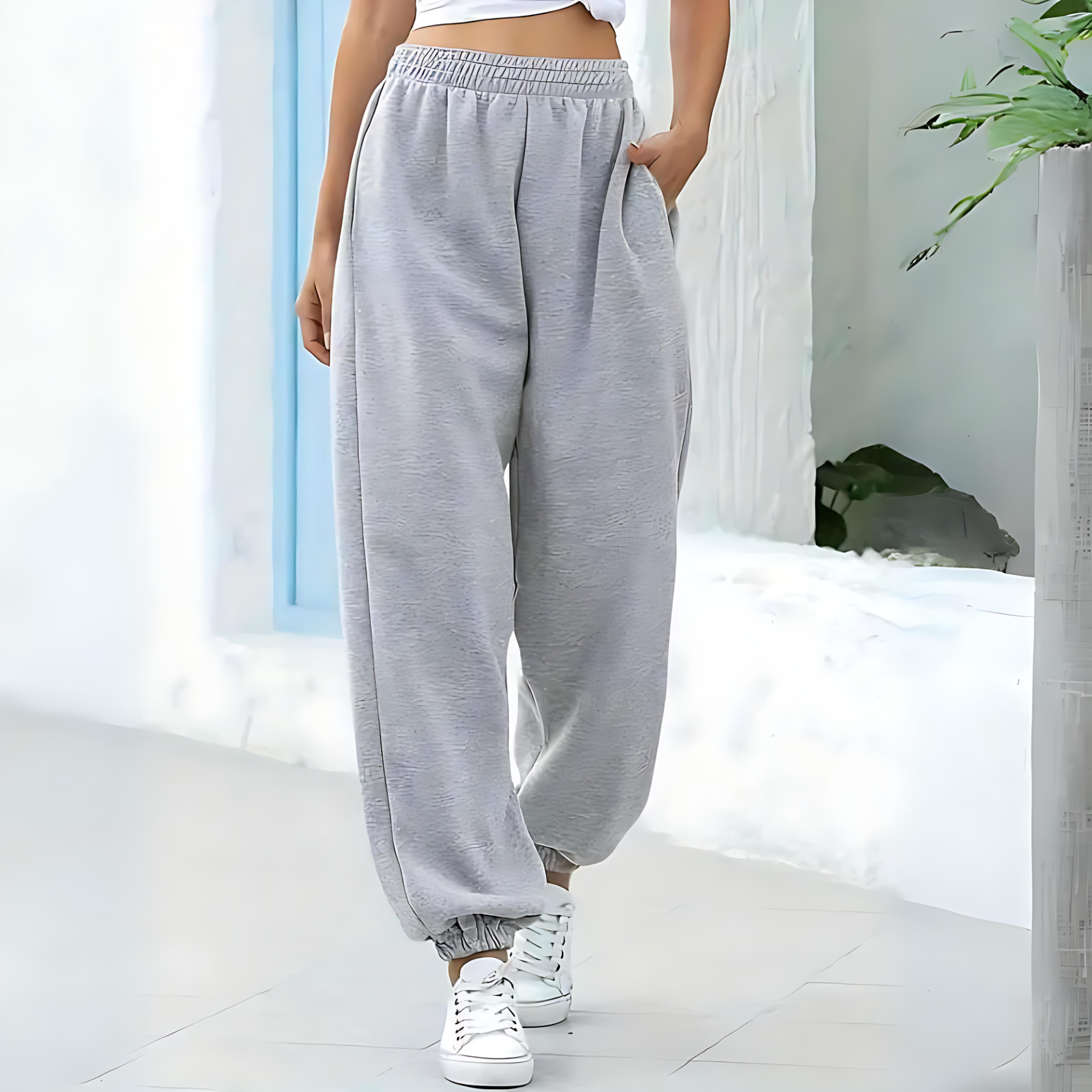 Damen - Hochtaillierte Jogginghosen - Bequemer Baggy Style - Ideal für Freizeit und Sport