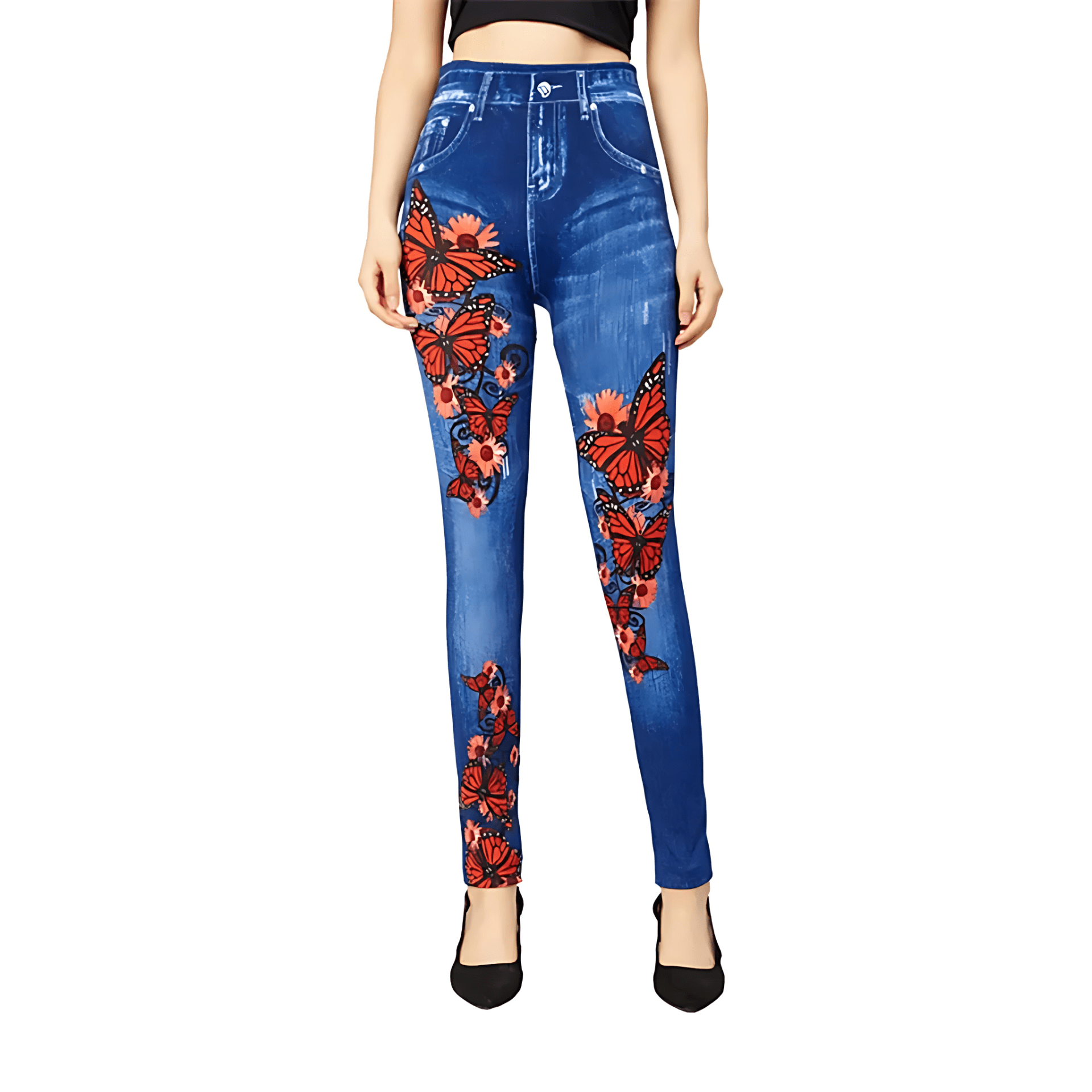 Damen - Hochtaillierte Jeggings - Schmetterlingsmuster - Bequem und stilvoll für jeden Anlass