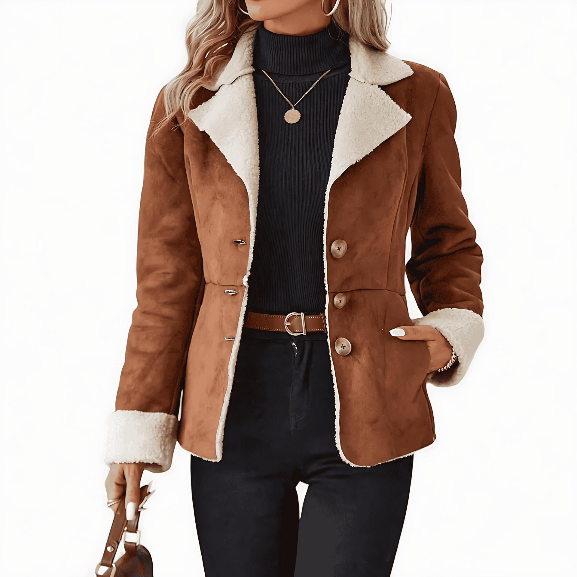 Damen - Kunstfell Jacke - Knopfleiste - Weicher Stoff - Trendy für jeden Anlass