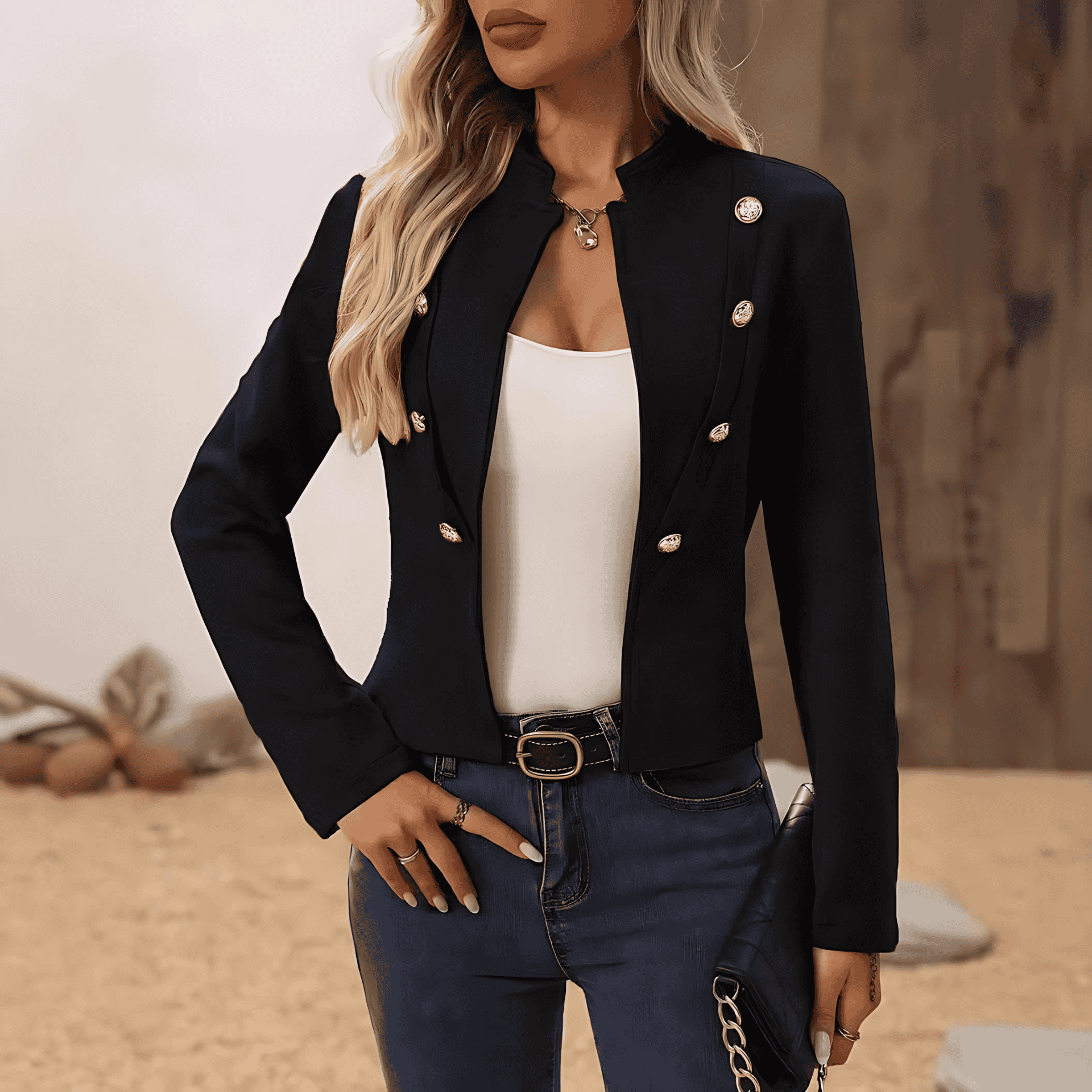 Damen - Kurzblazer - Knopfleiste und elegantem Kragen - Stylischer Begleiter für jeden Anlass