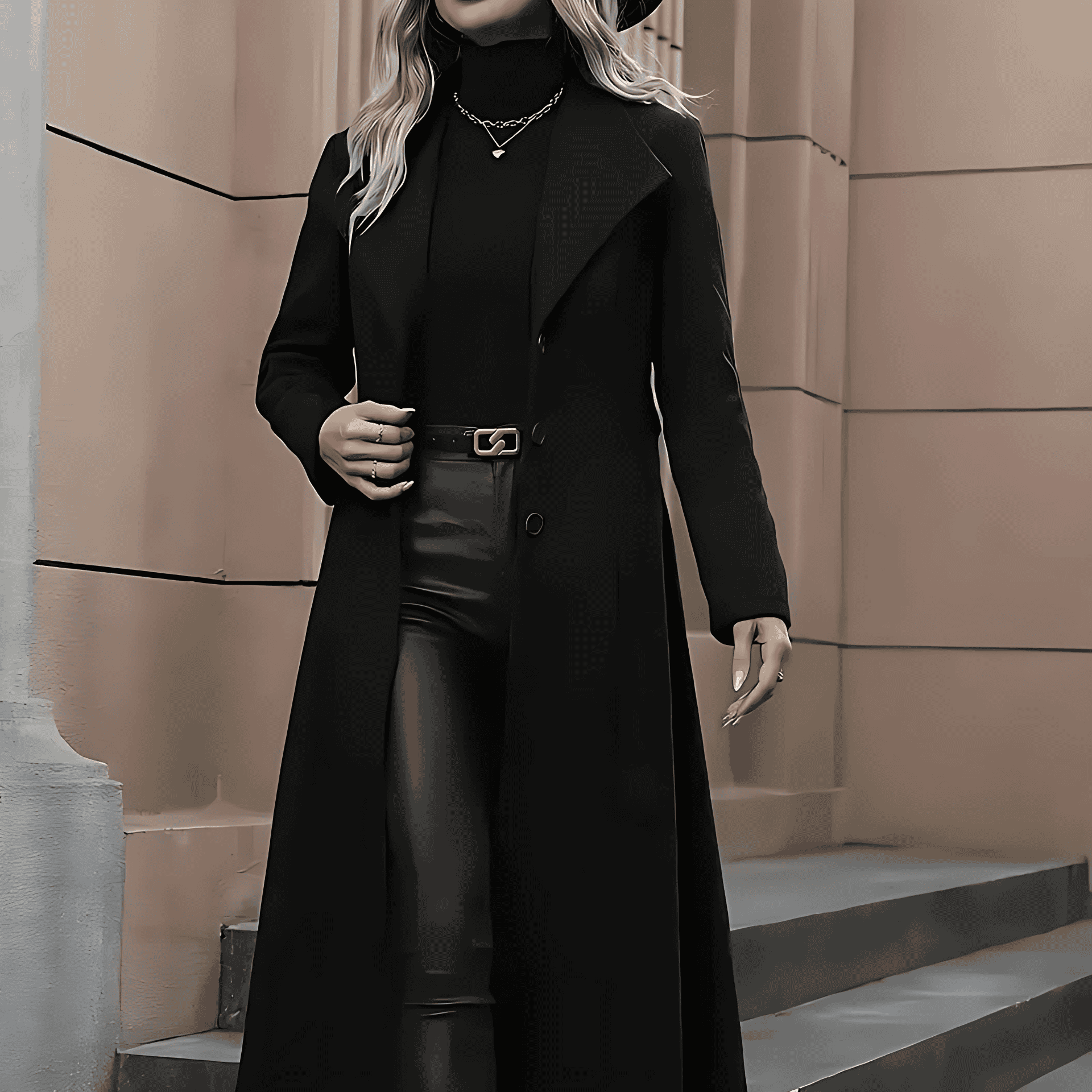 Damen - Stylische - Langer Trenchcoat mit Gürtel - Tailored Fit - Eleganter Look für jede Gelegenheit