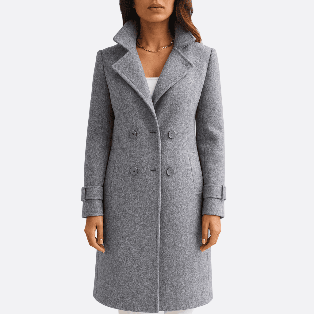 Damen - Langer zweireihiger Mantel - Strukturierte Aufschläge - Eleganter Wintermantel für stilvolle Outfits