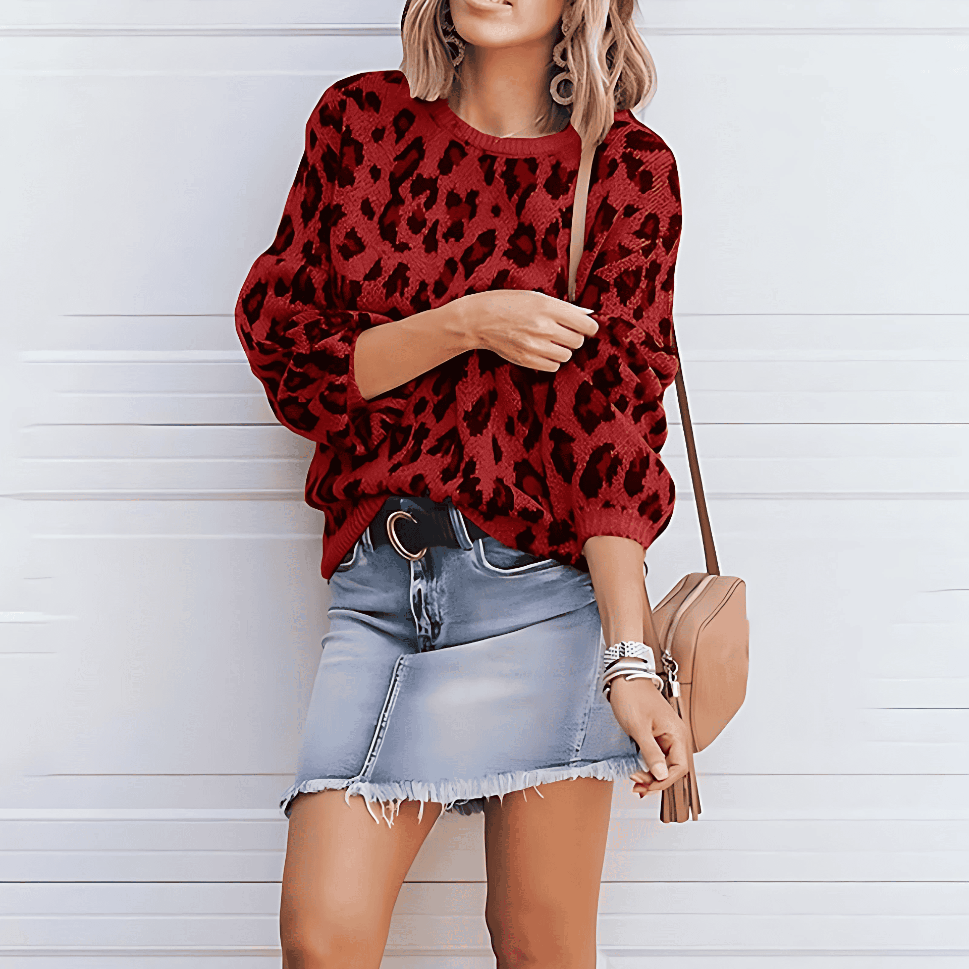 Damen - Lässiger Pullover - Weicher Stoff - Modernem Tierprint - Trendiger Freizeitlook