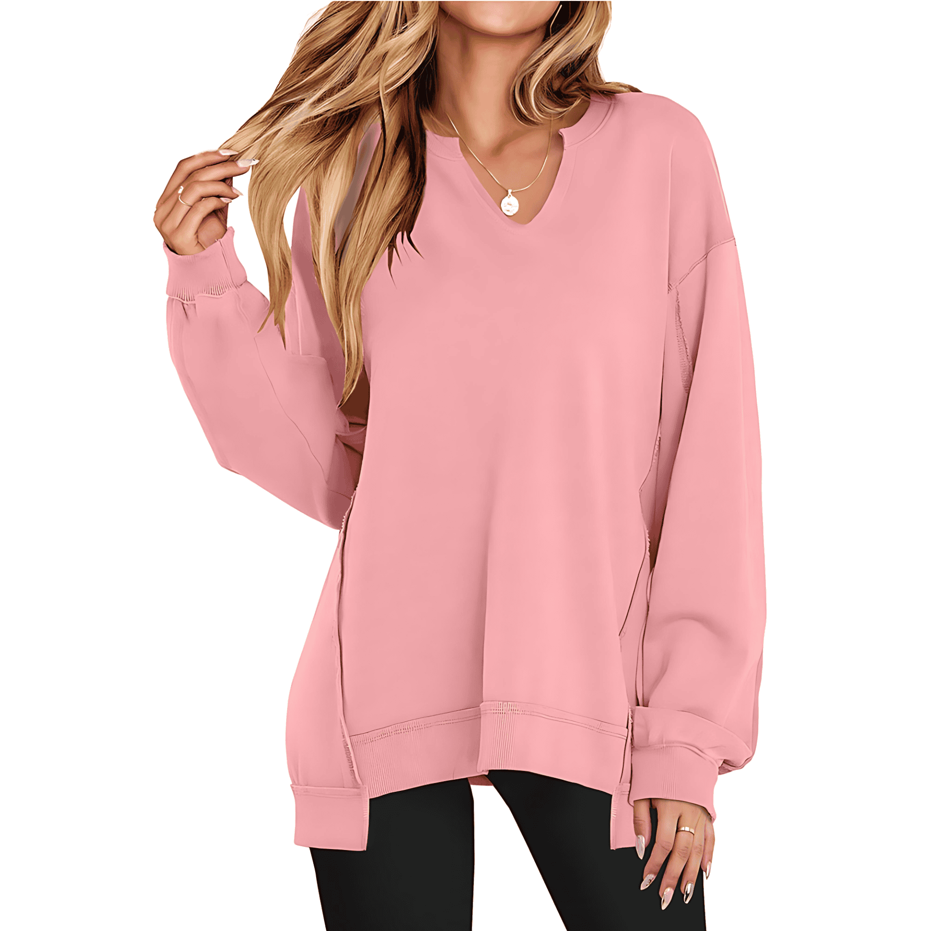 Damen - Lässiger V-Ausschnitt Pullover - Übergroße Ärmel - Bequemer Stil für jeden Tag